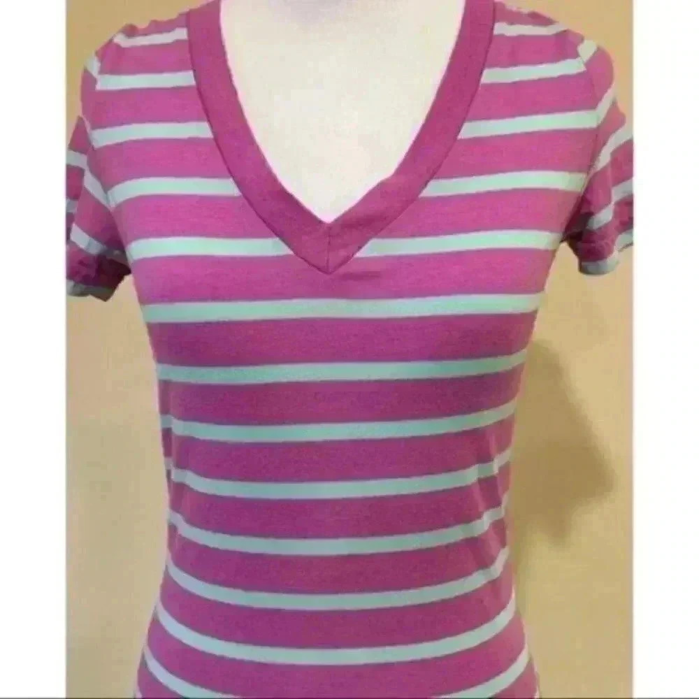 Mossimo Top Size SP Blue Purple Striped V-neck - Picture 2 of 7